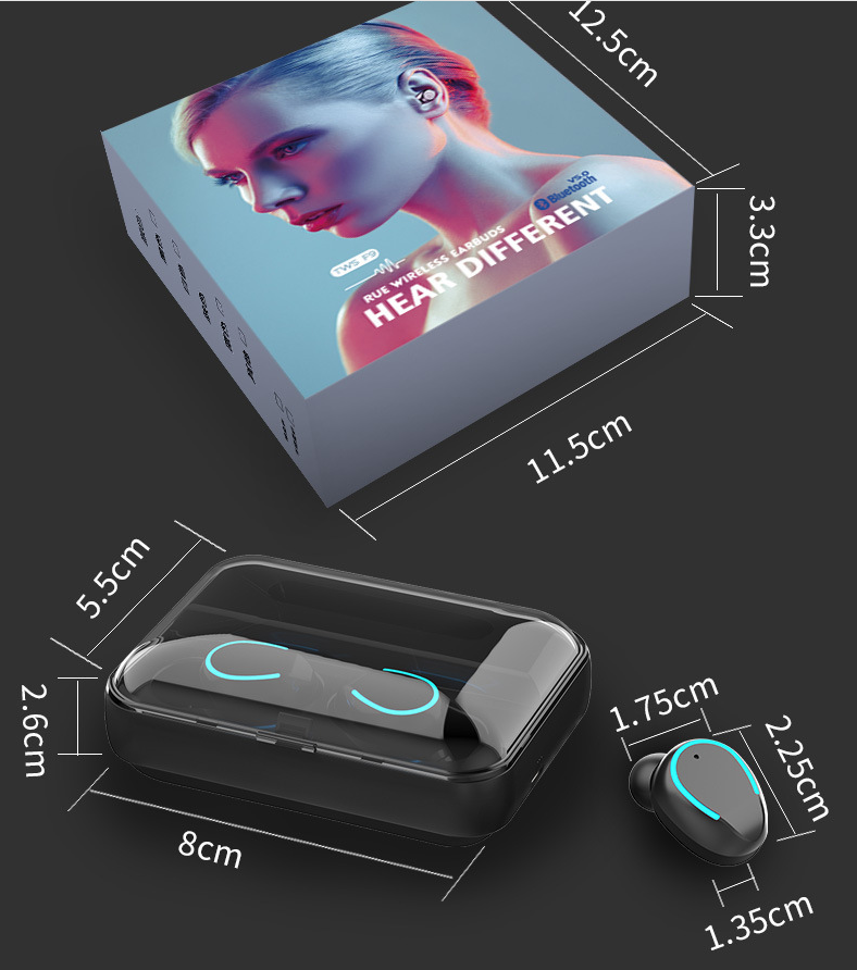Auriculares Bluetooth multifunción con movimiento binaural y batería externa compatible con teléfono