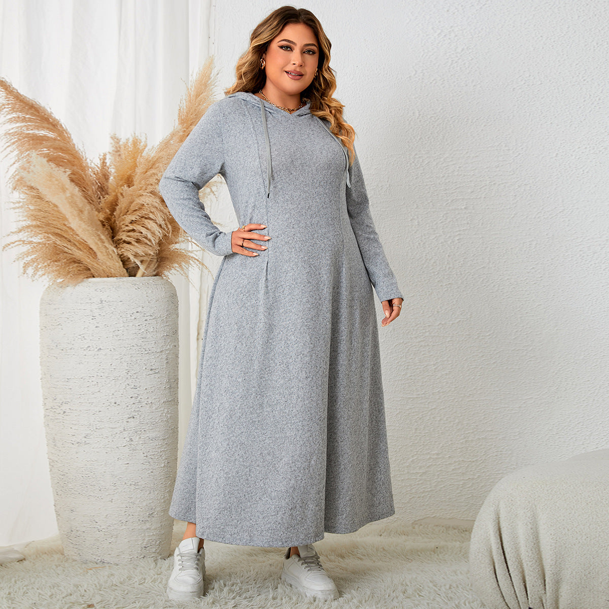 Autumn New Waist A- Line Skirt Plus Size Hooded Casual Dress