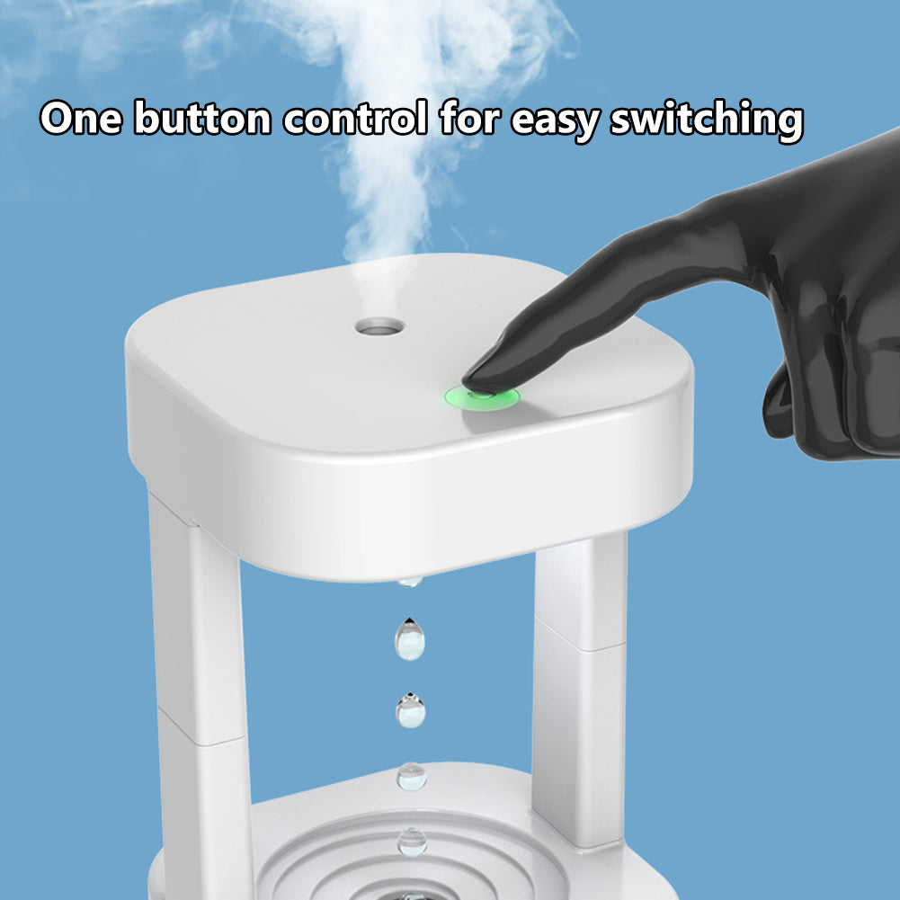 Humidificador de aire acondicionado con forma de gota de agua antigravedad creativo, pulverizador silencioso para el hogar, dormitorio y oficina con tanque de agua de 580 ml