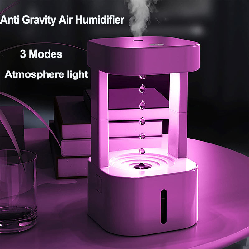 Humidificador de aire acondicionado con forma de gota de agua antigravedad creativo, pulverizador silencioso para el hogar, dormitorio y oficina con tanque de agua de 580 ml