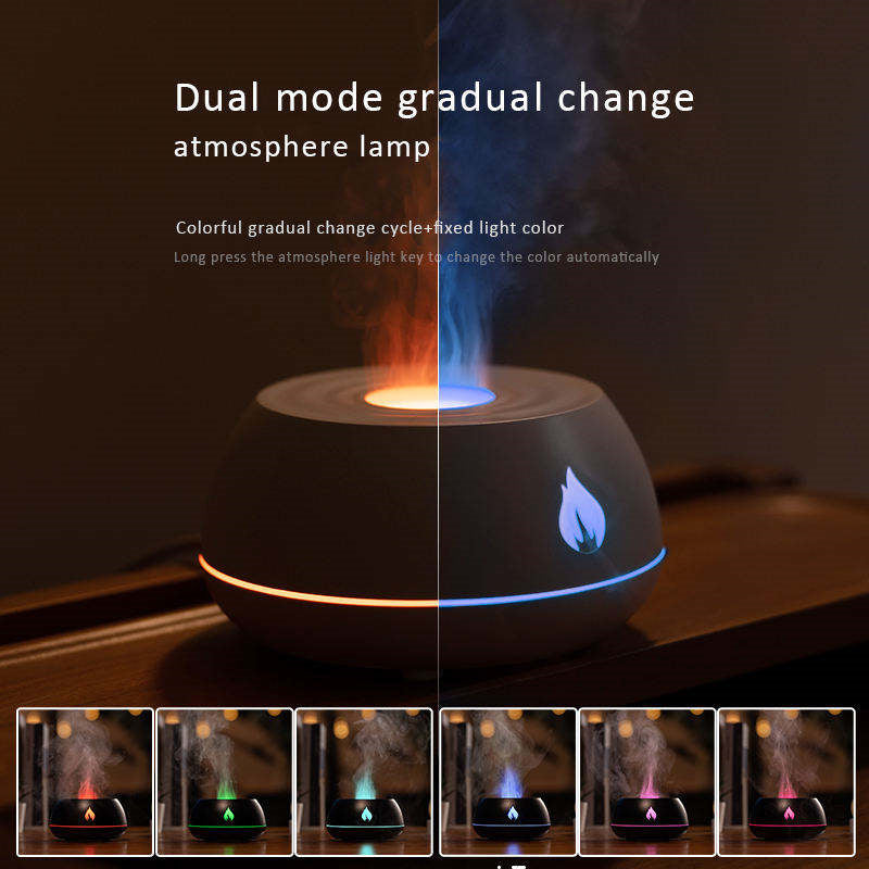 Humidificador de llama, difusor de aromaterapia, 7 colores, humidificador de aire para el hogar, 130 ml, difusor de aceites esenciales con fragancia para habitación USB