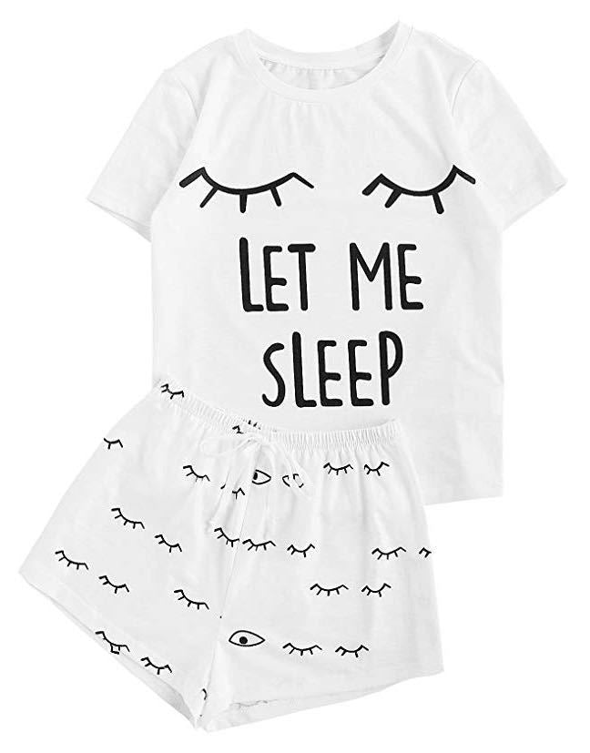 Traje de dos piezas de verano para mujer con estampado de letras y manga corta