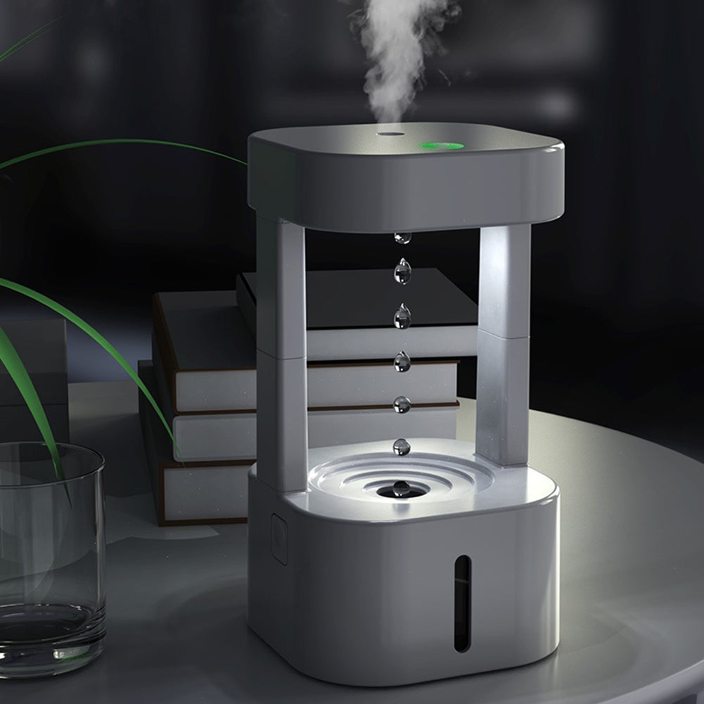 Humidificador de aire acondicionado con forma de gota de agua antigravedad creativo, pulverizador silencioso para el hogar, dormitorio y oficina con tanque de agua de 580 ml