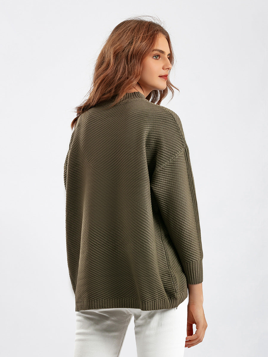 Retro Loose Oversized Long Sleeves Top Solid Color Pullover Sweater