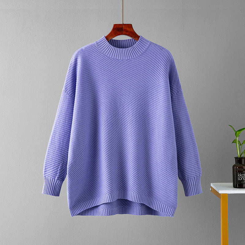 Retro Loose Oversized Long Sleeves Top Solid Color Pullover Sweater