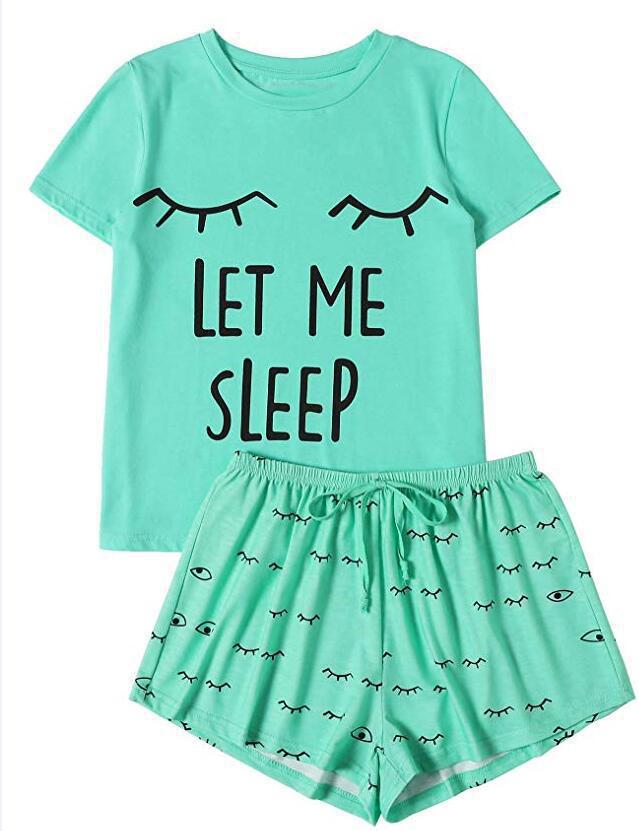 Traje de dos piezas de verano para mujer con estampado de letras y manga corta