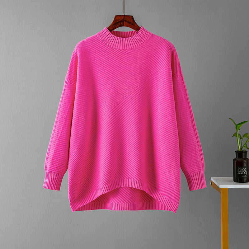 Retro Loose Oversized Long Sleeves Top Solid Color Pullover Sweater