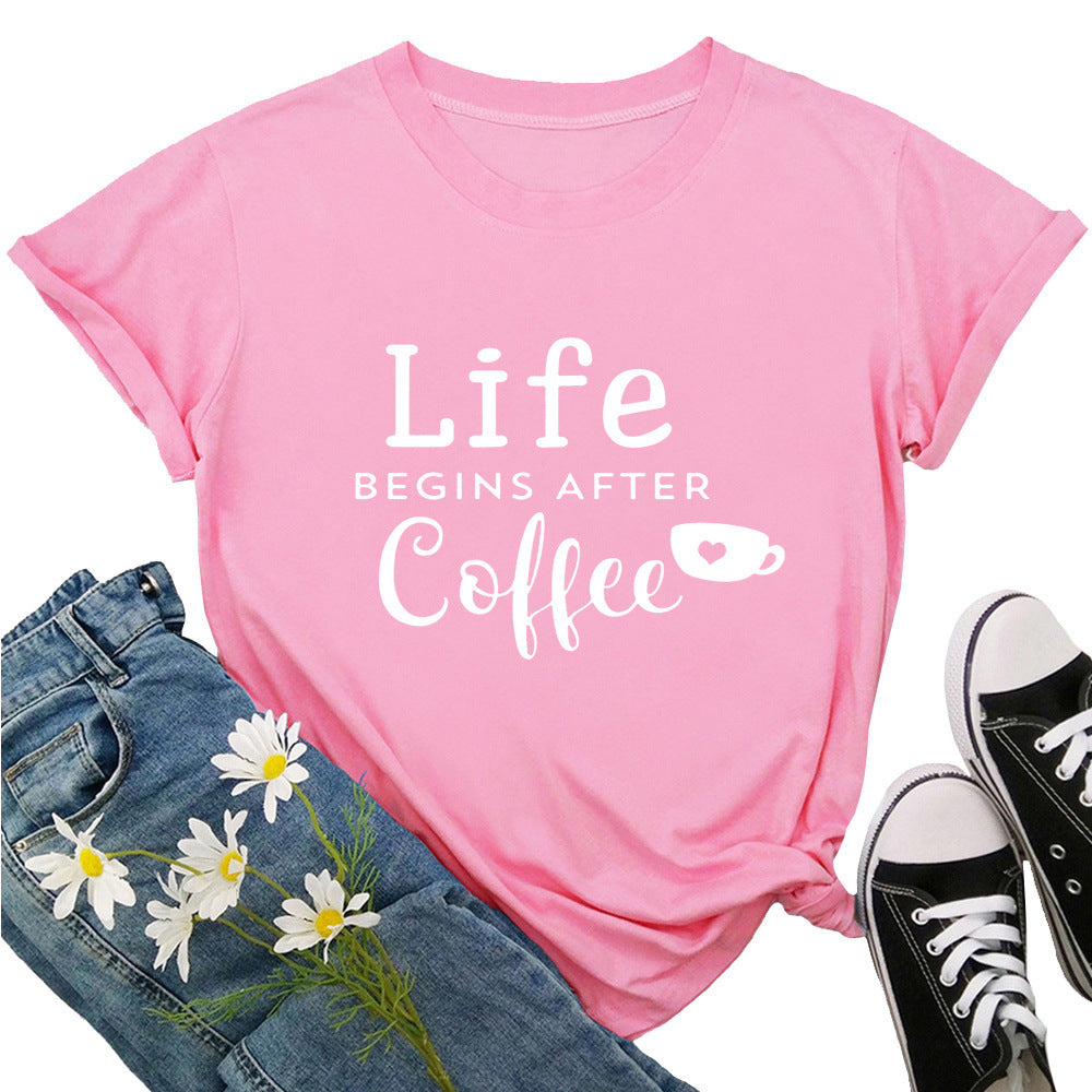 Letter Loose Round Neck T-shirt