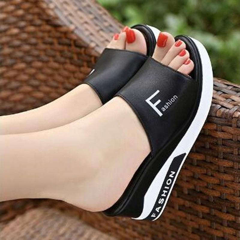 Zapatillas de cuña para mujer, zapatos sin cordones, de verano, para exteriores, con punta abierta, planas, transpirables, con plataforma suave, sandalias de cuero, zapatos de plataforma