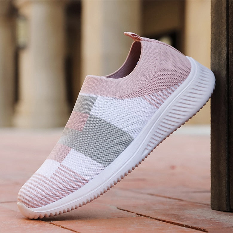 Zapatos de mujer vulcanizados Zapatillas de punto para mujer Zapatillas planas nuevas para mujer Zapatos vulcanizados de colores combinados Zapatillas casuales para mujer