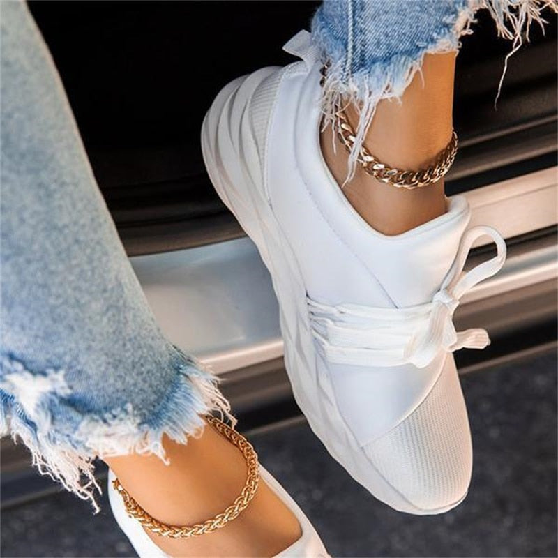 Zapatillas de deporte de verano para mujer, con cordones, para caminar, correr, punta redonda, informales, transpirables, antideslizantes, para gimnasio