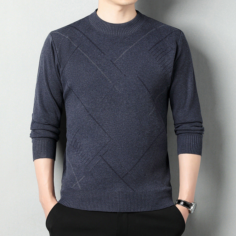 Suéter holgado multicolor con cuello redondo y cálido para hombre