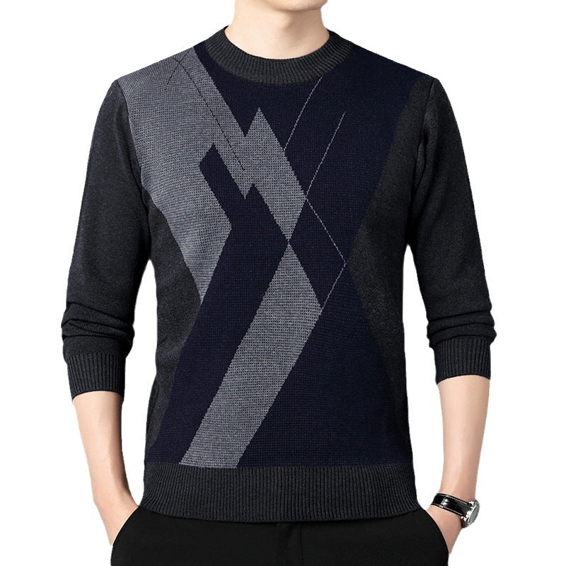 Suéter holgado multicolor con cuello redondo y cálido para hombre