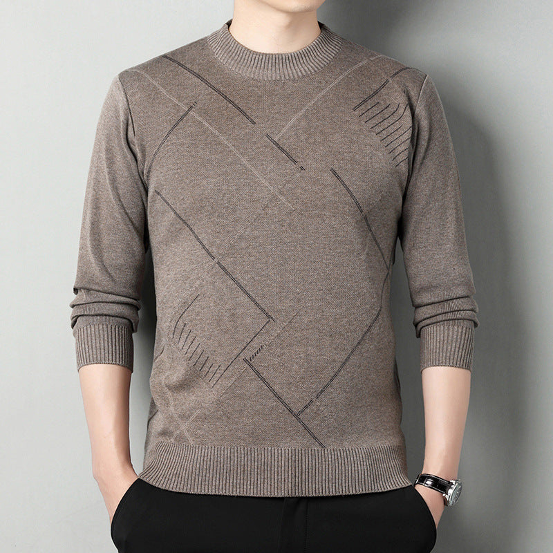 Suéter holgado multicolor con cuello redondo y cálido para hombre