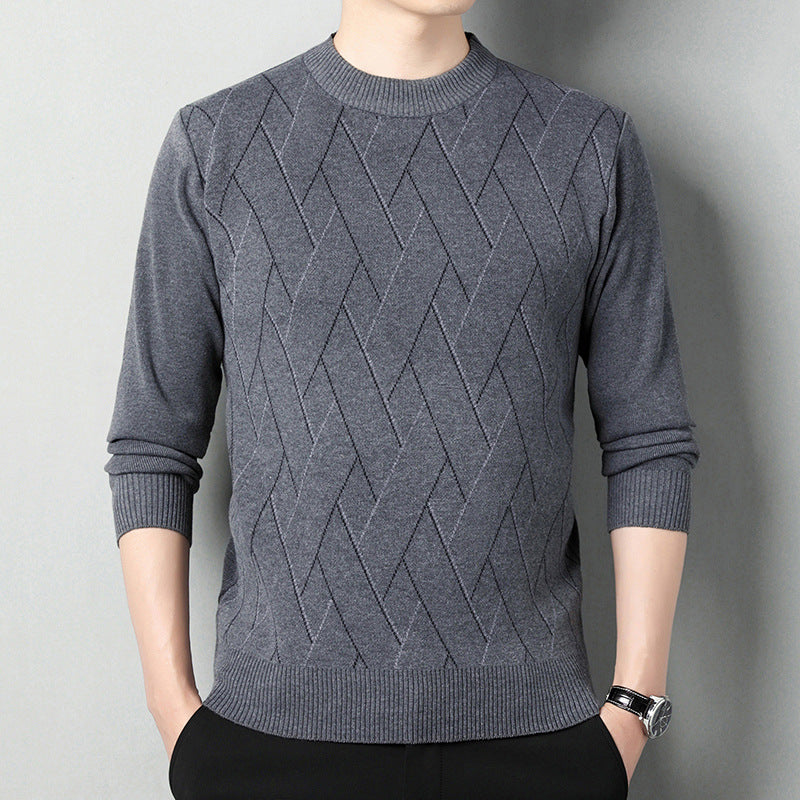 Suéter holgado multicolor con cuello redondo y cálido para hombre