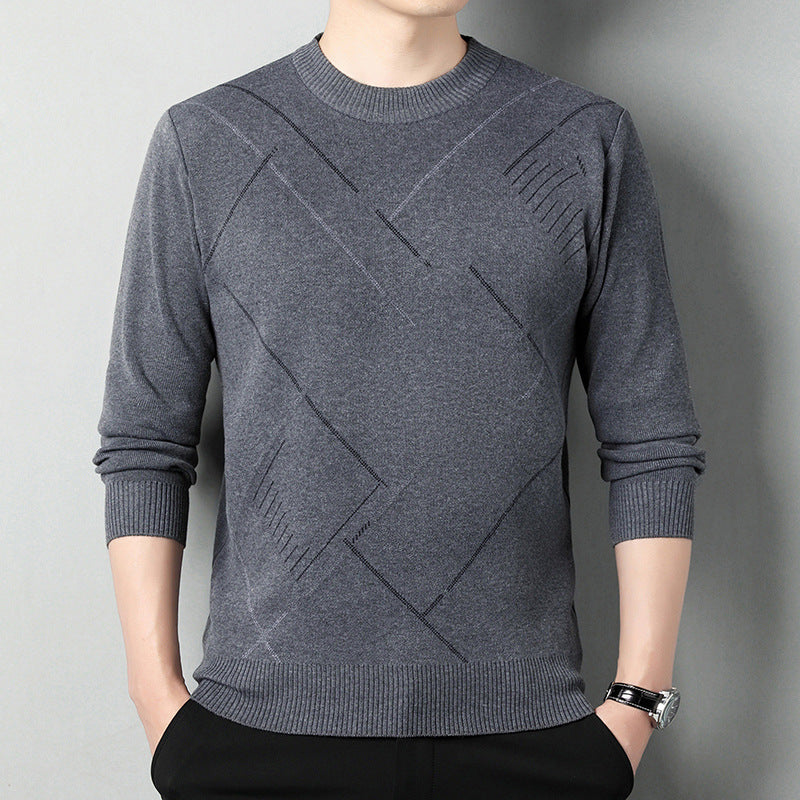 Suéter holgado multicolor con cuello redondo y cálido para hombre