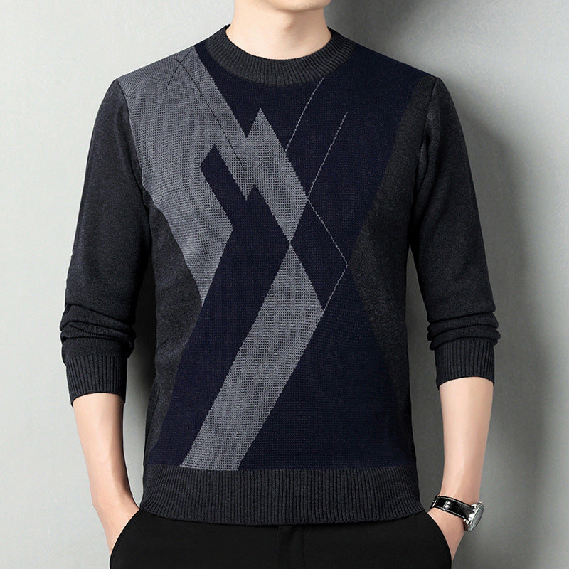 Suéter holgado multicolor con cuello redondo y cálido para hombre