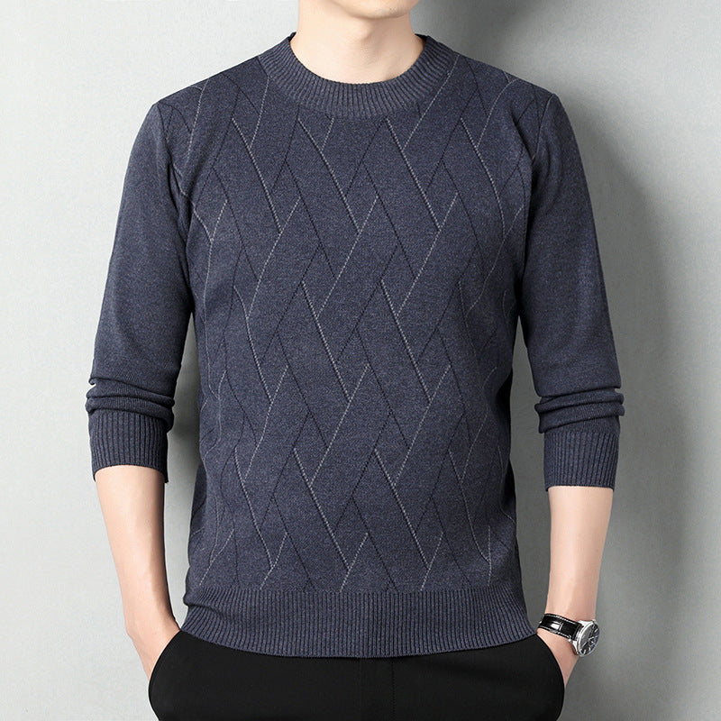 Suéter holgado multicolor con cuello redondo y cálido para hombre
