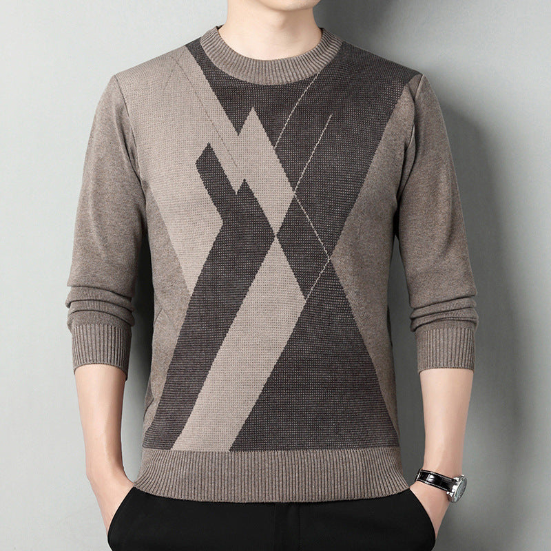 Suéter holgado multicolor con cuello redondo y cálido para hombre