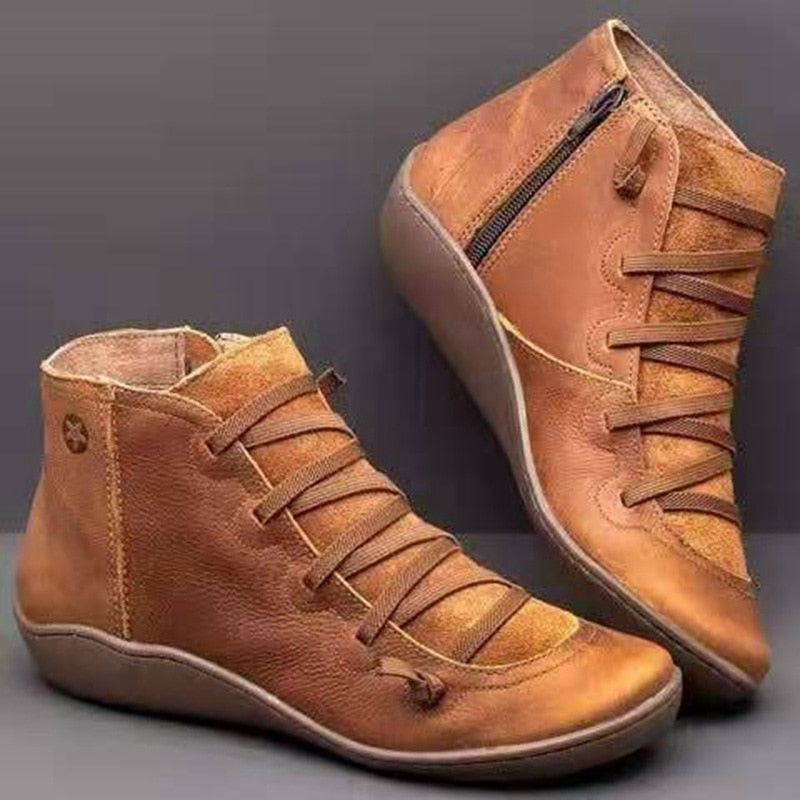 Snow Boots Women Winter Genuine leather Ankle Spring flat Shoes woman Short Vintage Boots With Fur for women lace up boots