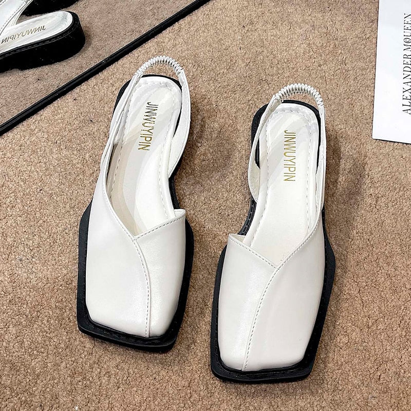 New Summer Square Toe Pleated Elastic Sandals Fashion Women's Slippers Women's Digging Toe Sandals Women's Designer Sandals