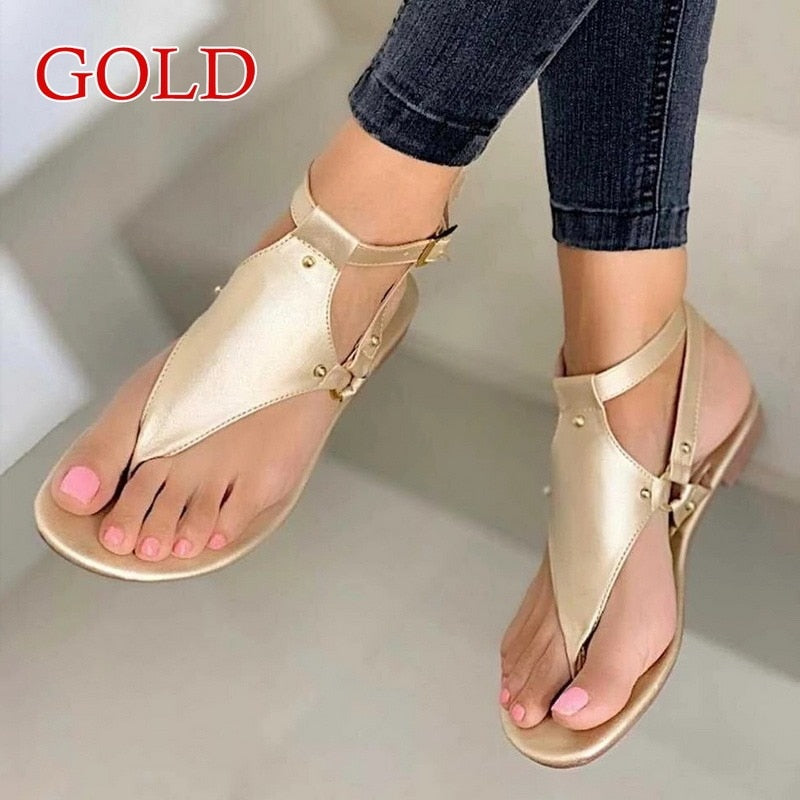 Sandalias de mujer 2023, sandalias de playa al aire libre de verano, sandalias de gladiador de moda sólidas, zapatos planos de mujer, zapatos casuales para mujer