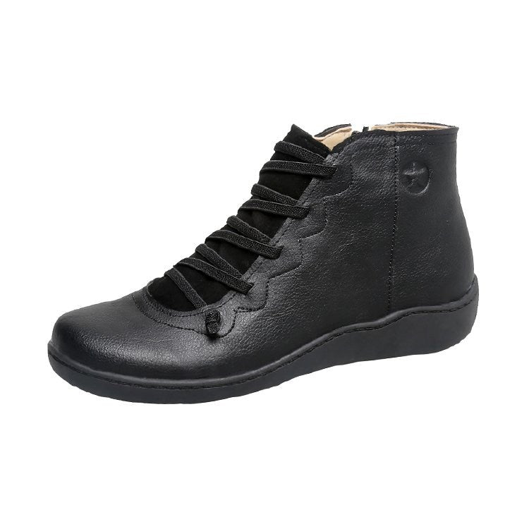 Snow Boots Women Winter Genuine leather Ankle Spring flat Shoes woman Short Vintage Boots With Fur for women lace up boots