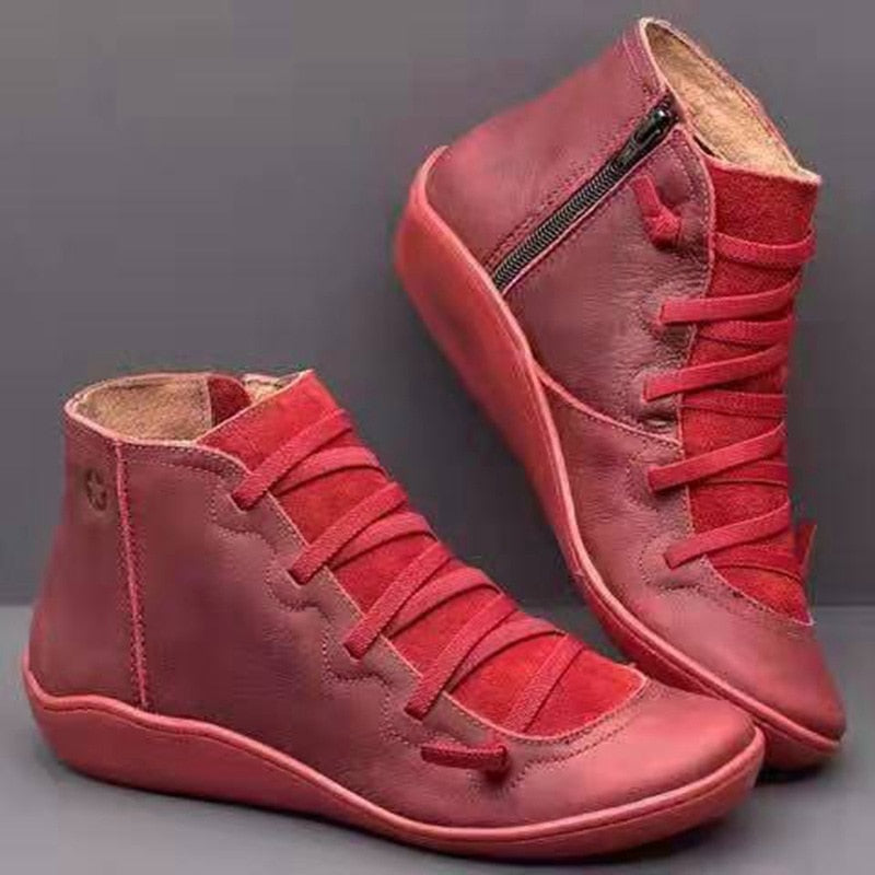 Snow Boots Women Winter Genuine leather Ankle Spring flat Shoes woman Short Vintage Boots With Fur for women lace up boots
