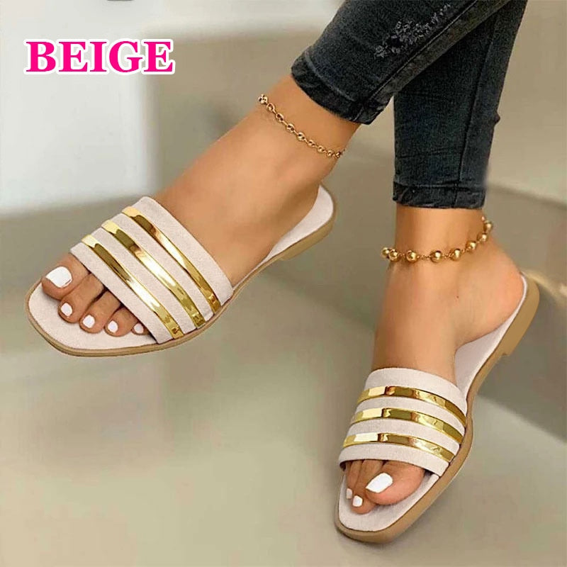 Sandalias de mujer 2023, sandalias de playa al aire libre de verano, sandalias de gladiador de moda sólidas, zapatos planos de mujer, zapatos casuales para mujer