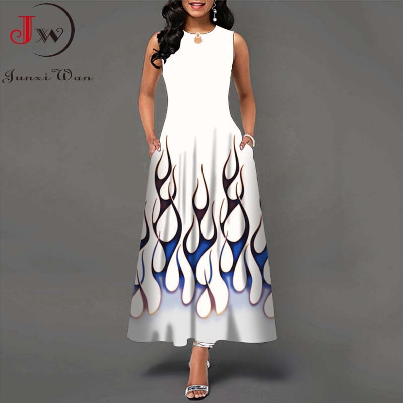 Summer Women Floral Printed Long Dresses Casual Sleeveless Beach Holiday Boho Maxi Dress Vestidos