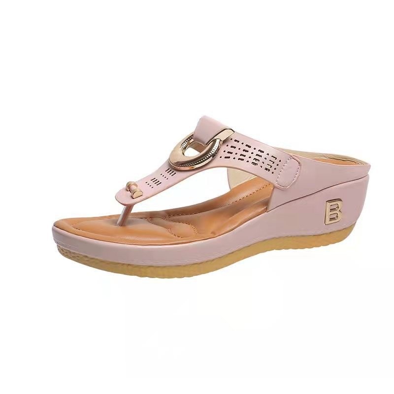 Sandalias de verano nuevas para mujer, zapatos de playa con punta abierta, chanclas, cuñas, zapatillas cómodas, lindas sandalias, tallas grandes 35 ~ 43, calzado femenino