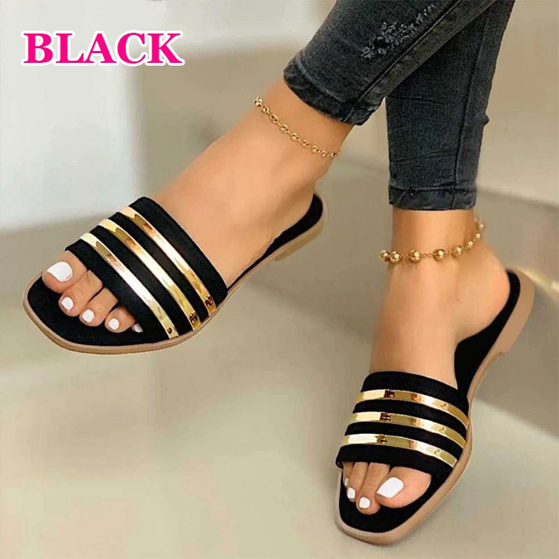 Sandalias de mujer 2023, sandalias de playa al aire libre de verano, sandalias de gladiador de moda sólidas, zapatos planos de mujer, zapatos casuales para mujer
