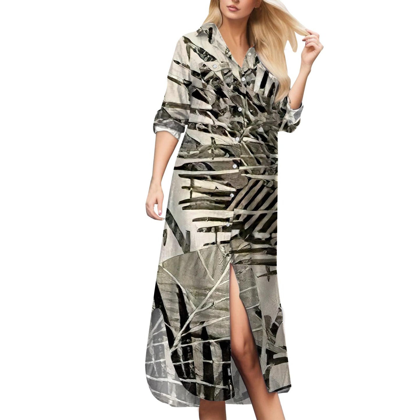 Summer Fashion Elegant Shirt Dress Women 2023 Print Long Sleeve Button Ladies Office Holiday Casual Clothing Female Maxi Dress