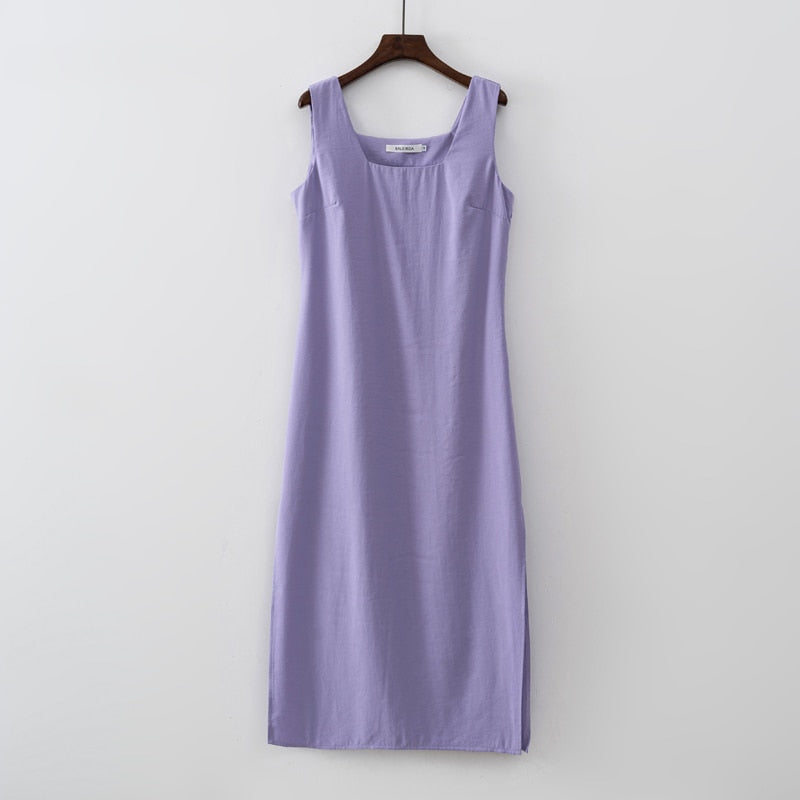 Nuevo diseño 2023, vestido de verano para mujer, liso, sin mangas, vestido de moda con abertura en la playa