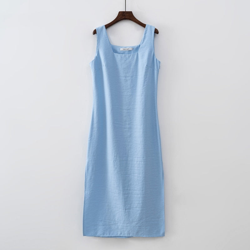 Nuevo diseño 2023, vestido de verano para mujer, liso, sin mangas, vestido de moda con abertura en la playa