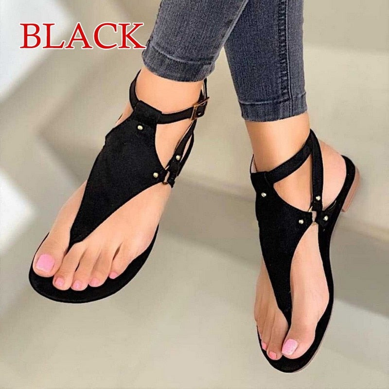 Sandalias de mujer 2023, sandalias de playa al aire libre de verano, sandalias de gladiador de moda sólidas, zapatos planos de mujer, zapatos casuales para mujer