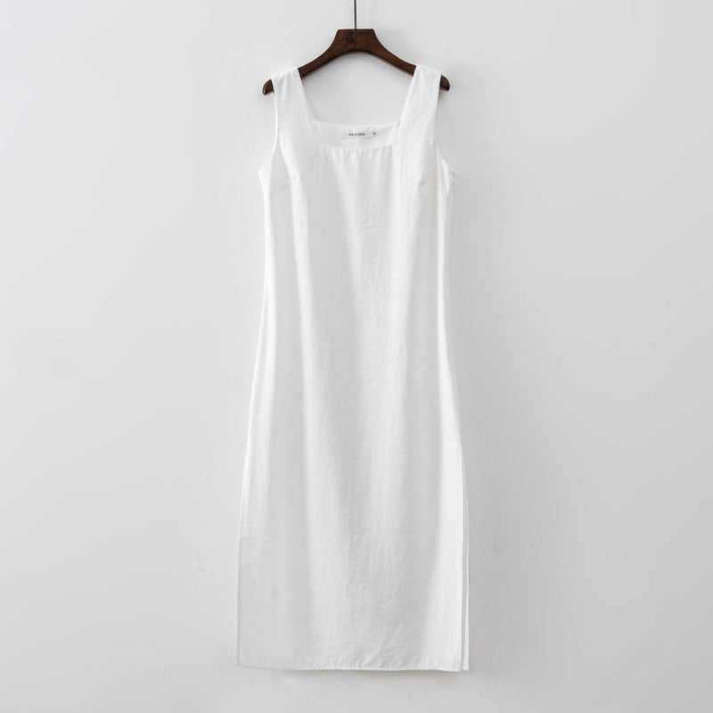 Nuevo diseño 2023, vestido de verano para mujer, liso, sin mangas, vestido de moda con abertura en la playa