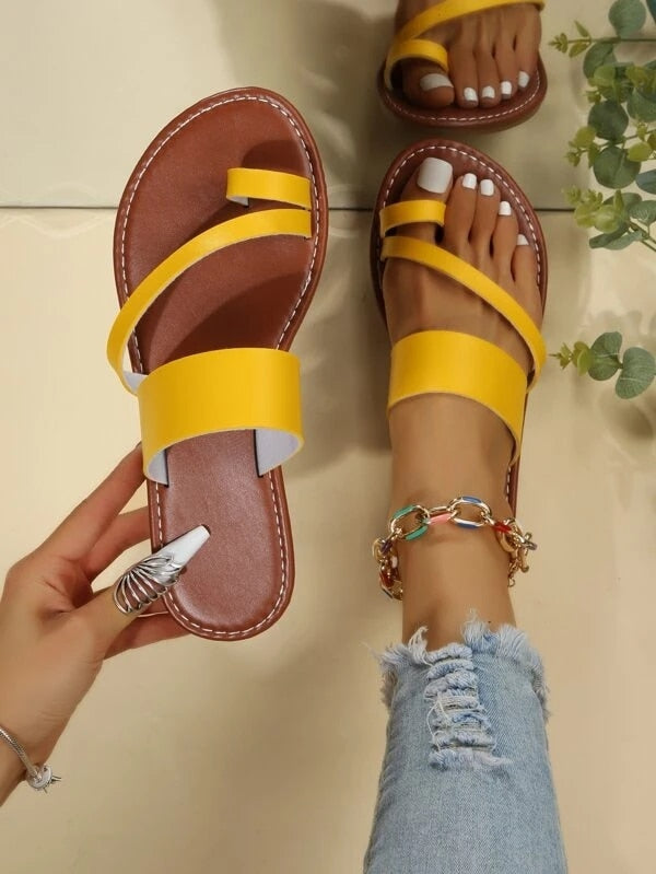 Summer Solid Color Flat Sandals Fashion Open Toe Outdoor Slippers Casual Beach Women's Shoes Plus Size Zapatos De Mujer Slides