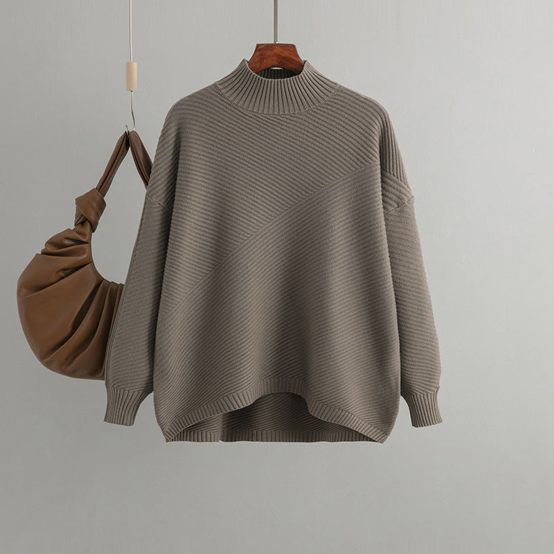 Retro Loose Oversized Long Sleeves Top Solid Color Pullover Sweater