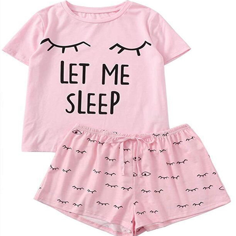 Traje de dos piezas de verano para mujer con estampado de letras y manga corta
