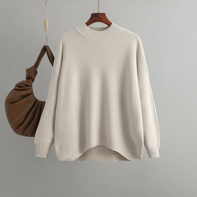 Retro Loose Oversized Long Sleeves Top Solid Color Pullover Sweater