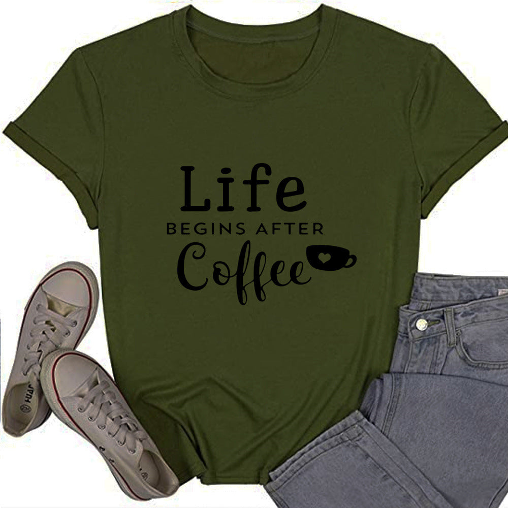 Letter Loose Round Neck T-shirt