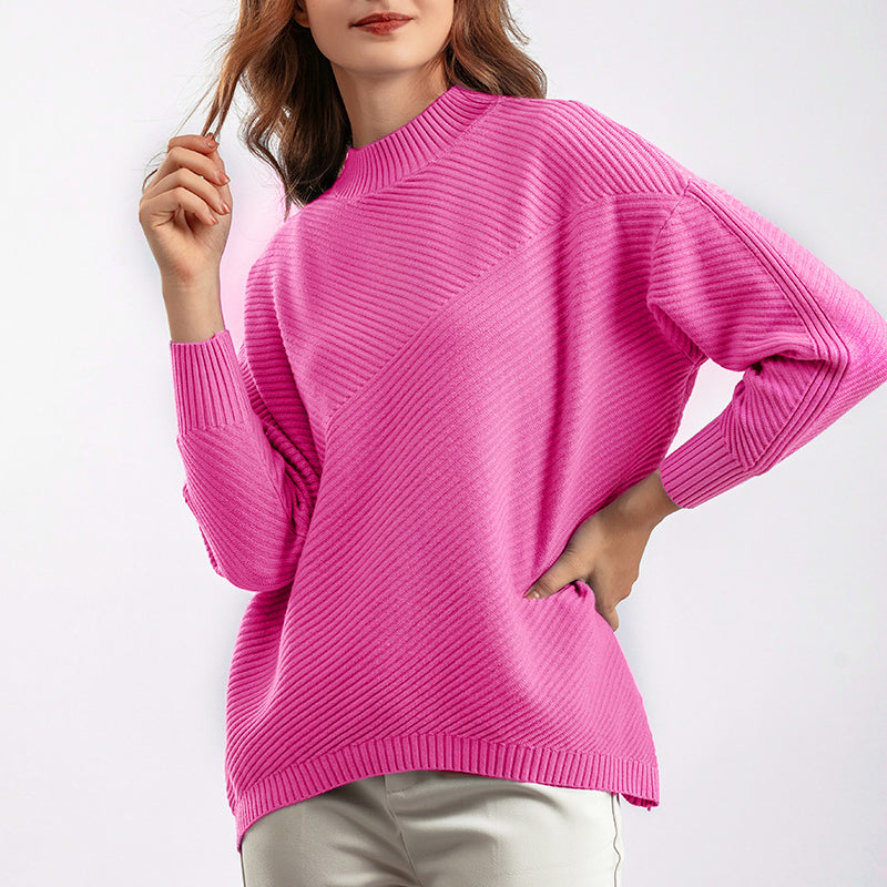 Retro Loose Oversized Long Sleeves Top Solid Color Pullover Sweater