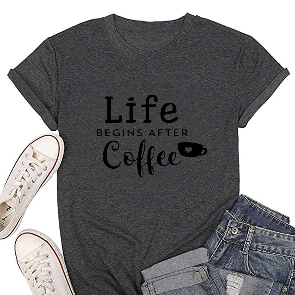Letter Loose Round Neck T-shirt