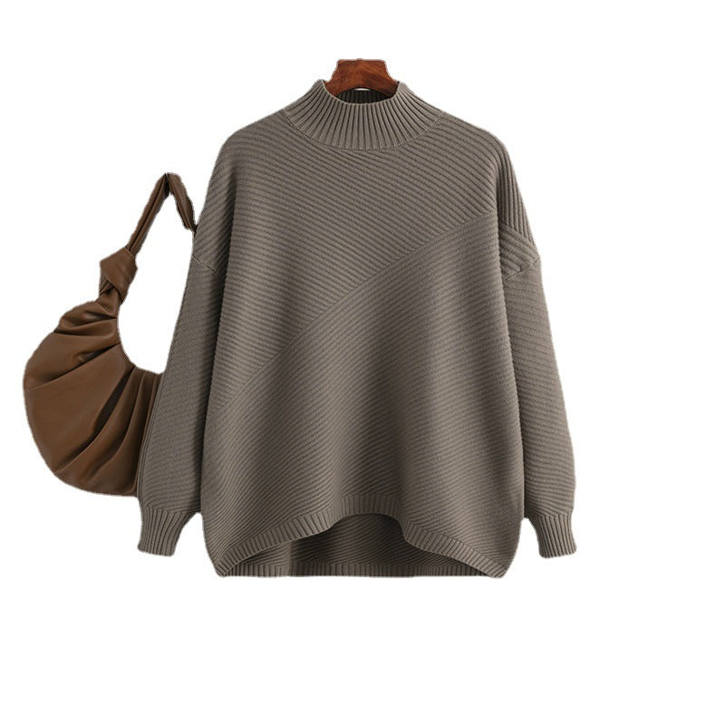 Retro Loose Oversized Long Sleeves Top Solid Color Pullover Sweater