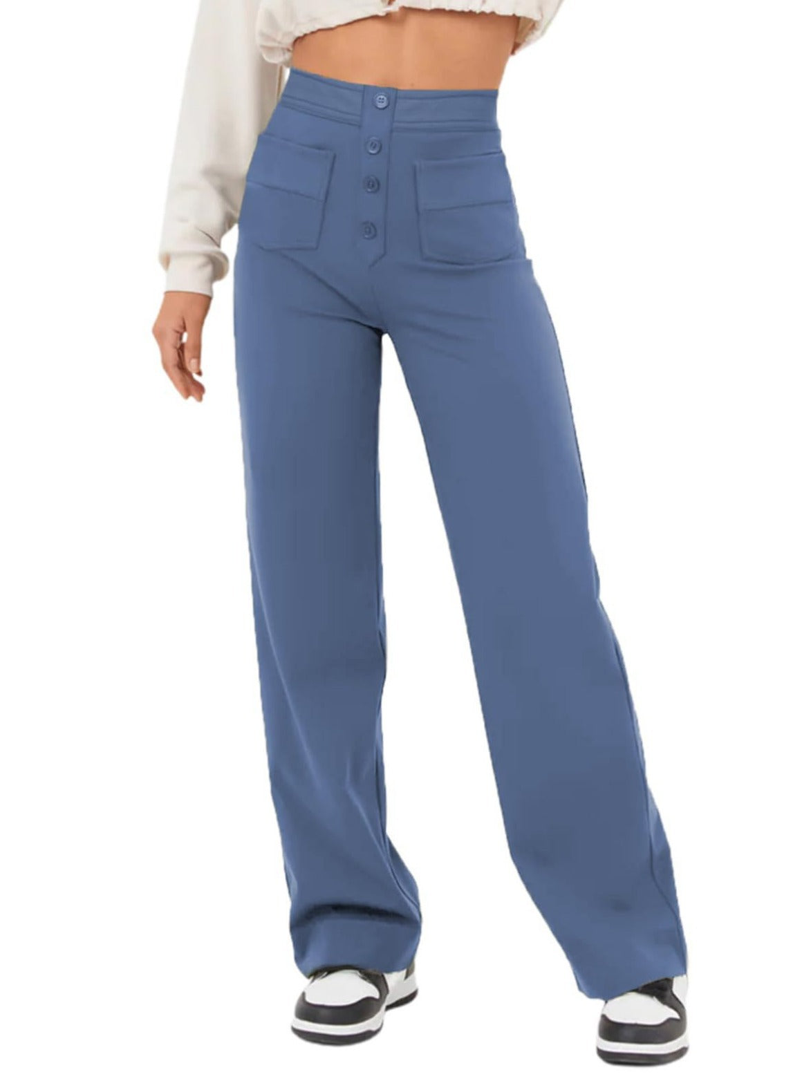 Women's Casual Straight Pants High Waist Button