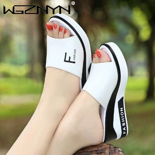 Zapatillas de cuña para mujer, zapatos sin cordones, de verano, para exteriores, con punta abierta, planas, transpirables, con plataforma suave, sandalias de cuero, zapatos de plataforma