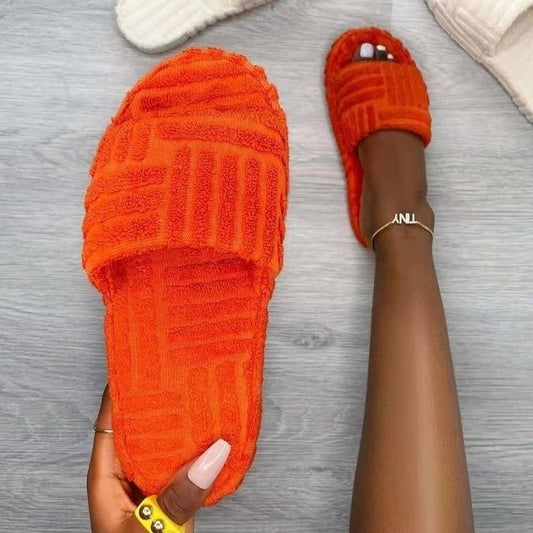 Zapatillas de mujer de marca de lujo con punta abierta y suela gruesa, chanclas planas de pana verde para exteriores, chanclas de pasarela para verano y otoño para mujer