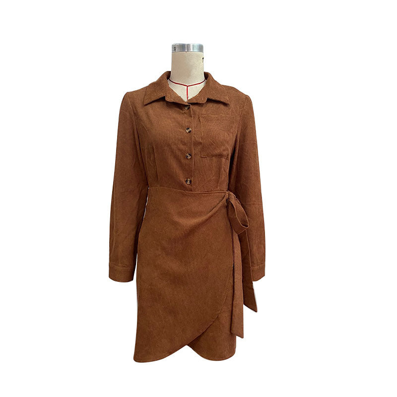 Vestido de pana con falda con cordones para mujer, otoño e invierno, nuevo