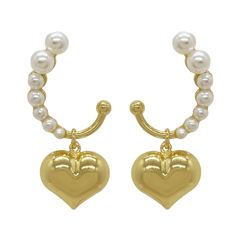 Pendientes colgantes de perlas con forma de amor vintage